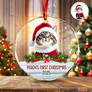 Custom Photo Cat First Christmas Glass Ornament HA75 897260