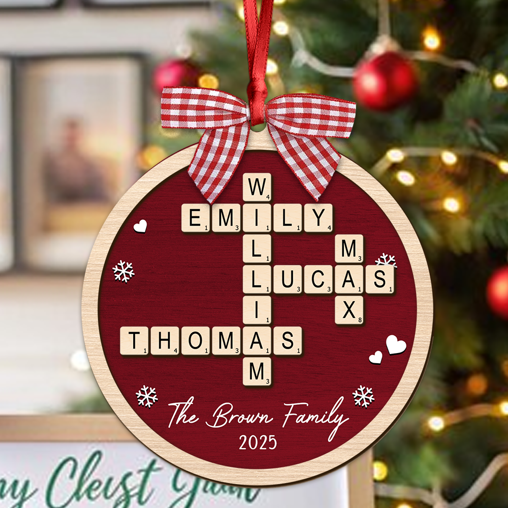 Personalized Family Crossword Puzzle Name Christmas 2 Layer Wood Ornament HA75 897546