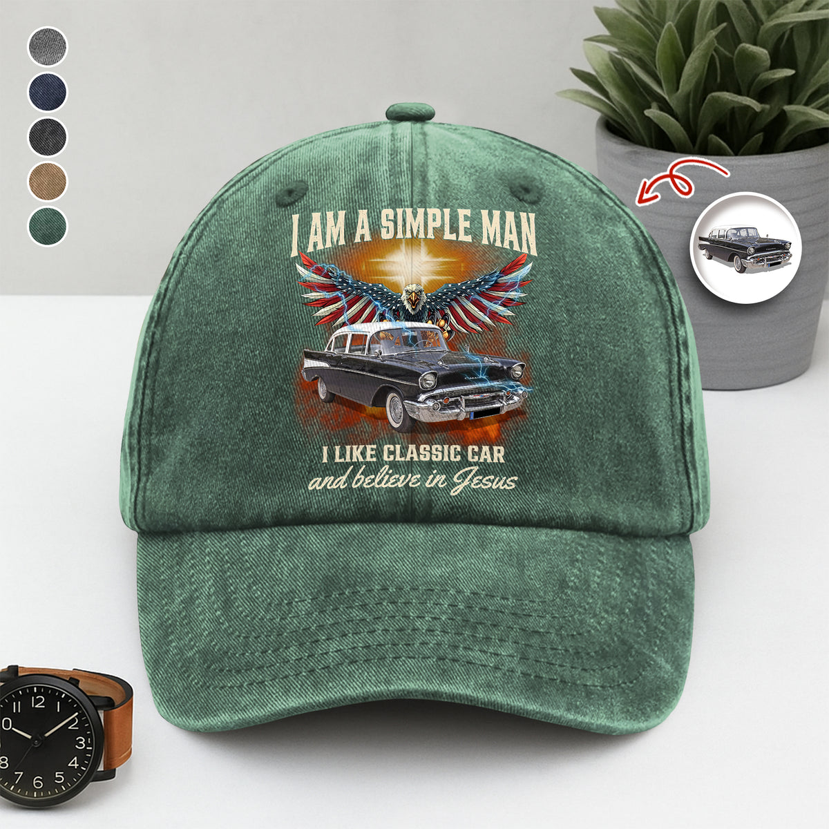 Custom Car Photo I Am A Simple Man Washed Denim Baseball Cap CH07 896386