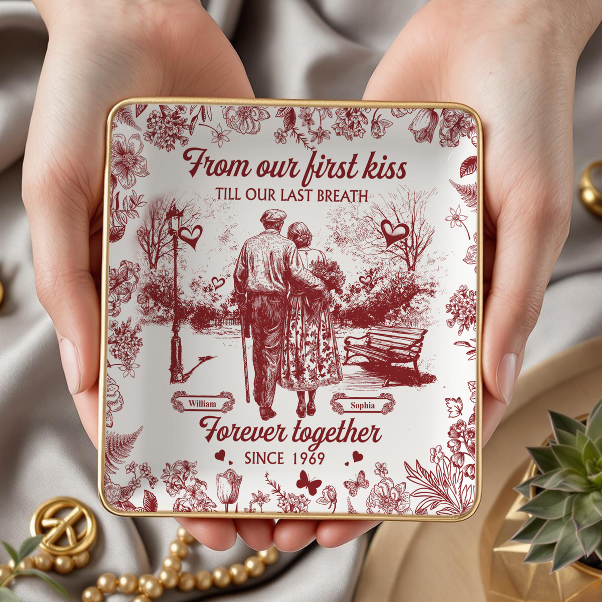 You & Me We Got This Personalized Couple Toile De Jouy Jewelry Dish LM32 893993
