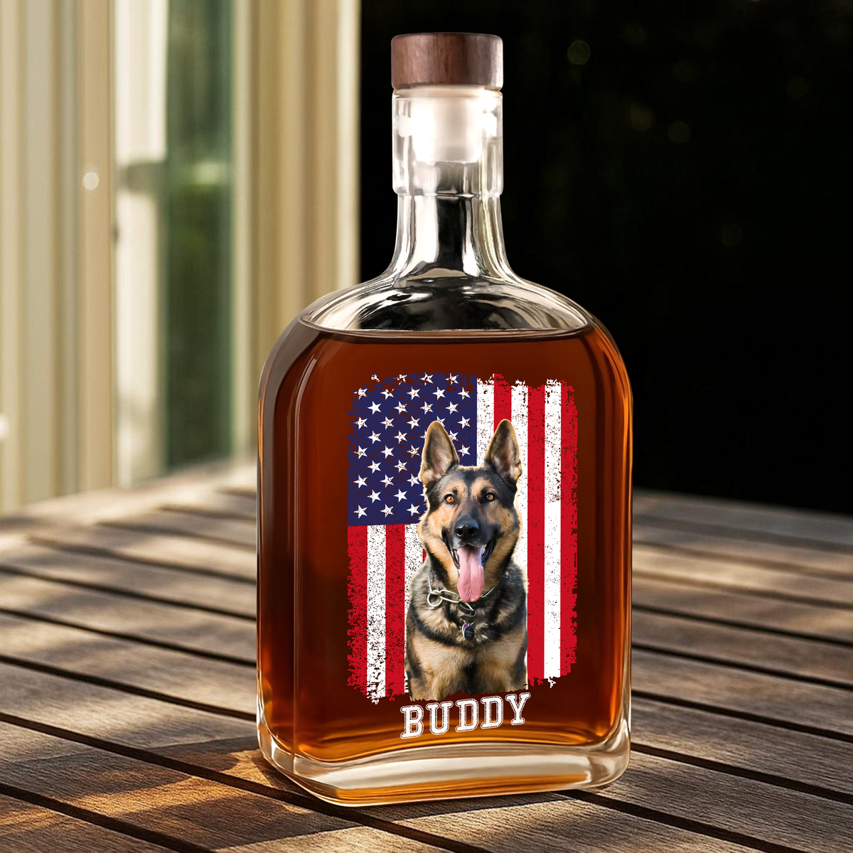 Custom Photo Dog With America Flag Whiskey Bottle HA75 892736