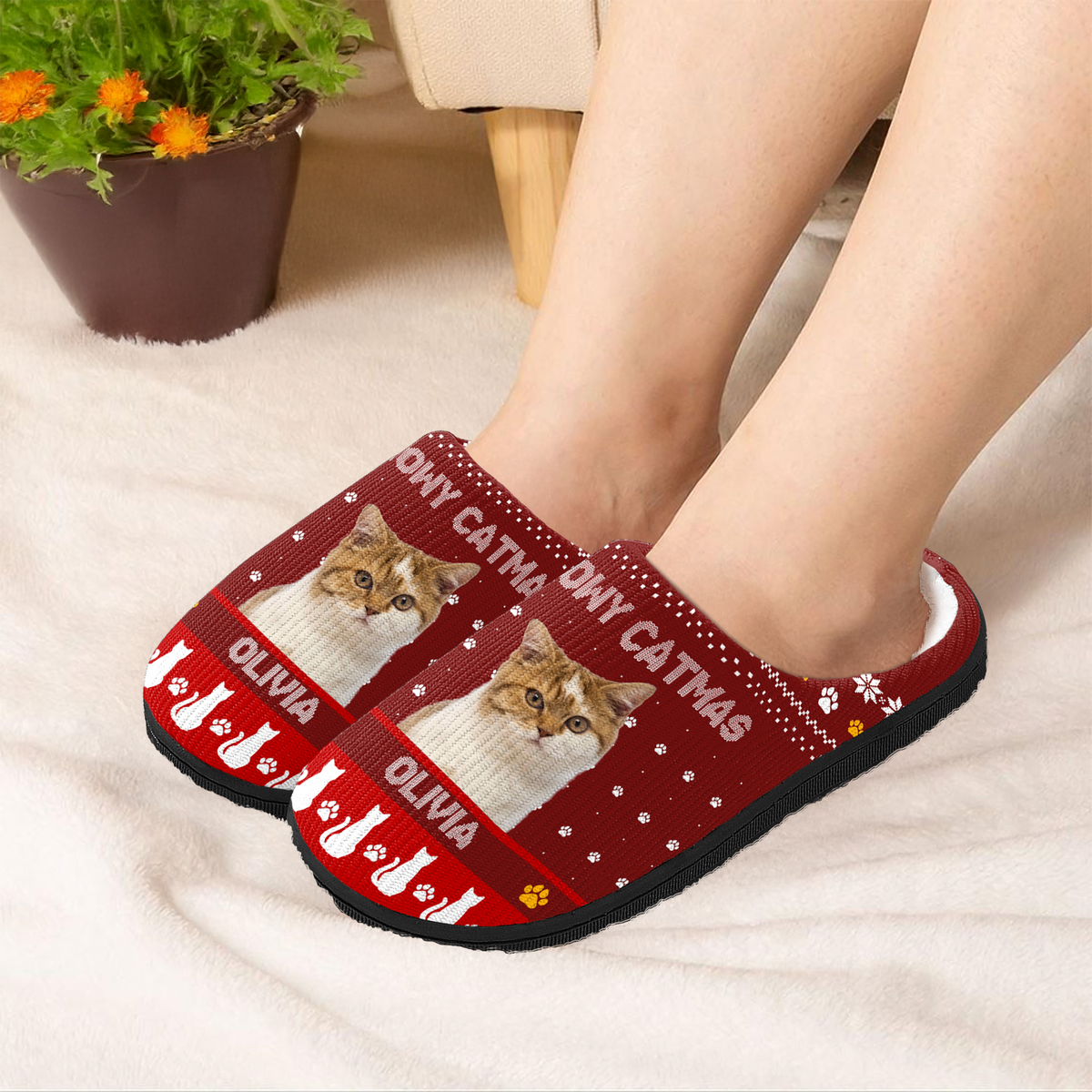 Custom Photo Meowy Christmas Merry Woofmas Dog Cat Slippers HO82 894868