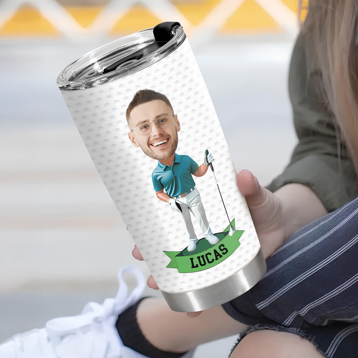 Custom Face Photo Tumbler With Golf Ball Texture TH10 898129