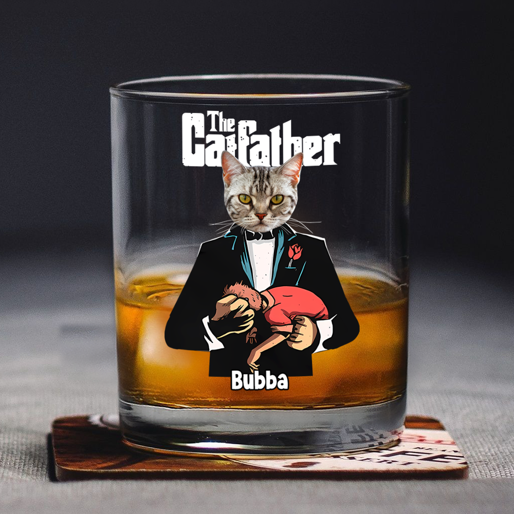 Custom Cat Face Photo The Catfather Whiskey Glass Personalized Gift For Dad HO82 893860