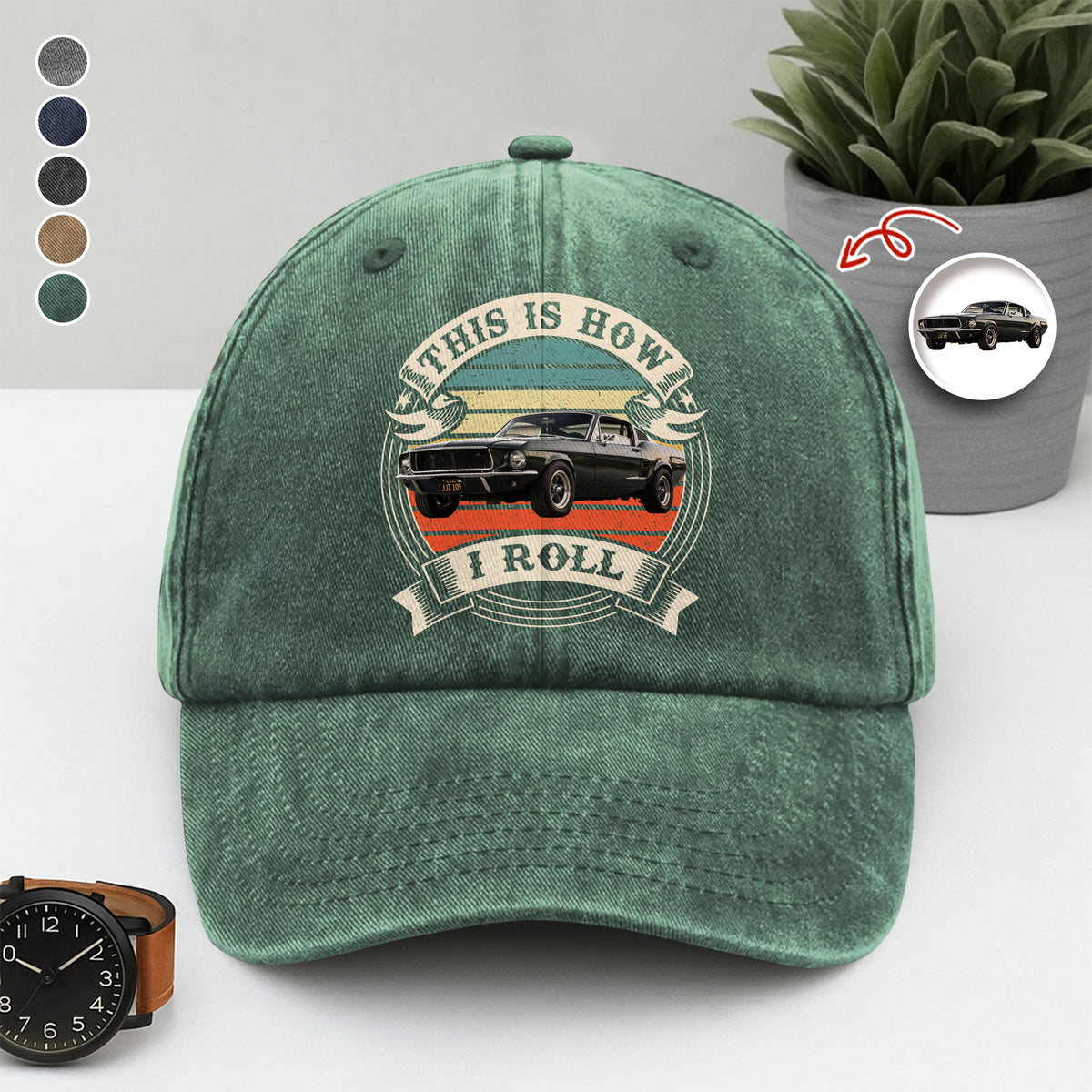 This Is How I Roll - Custom Car Photo Route 66 Vintage Washed Denim Baseball Cap CH07 896426
