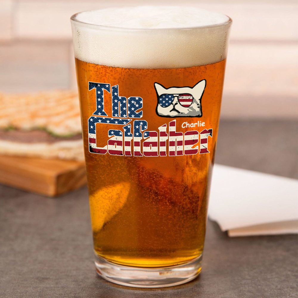 The Catfather US Flag Cat Personalized Print Beer Glass HA75 892414