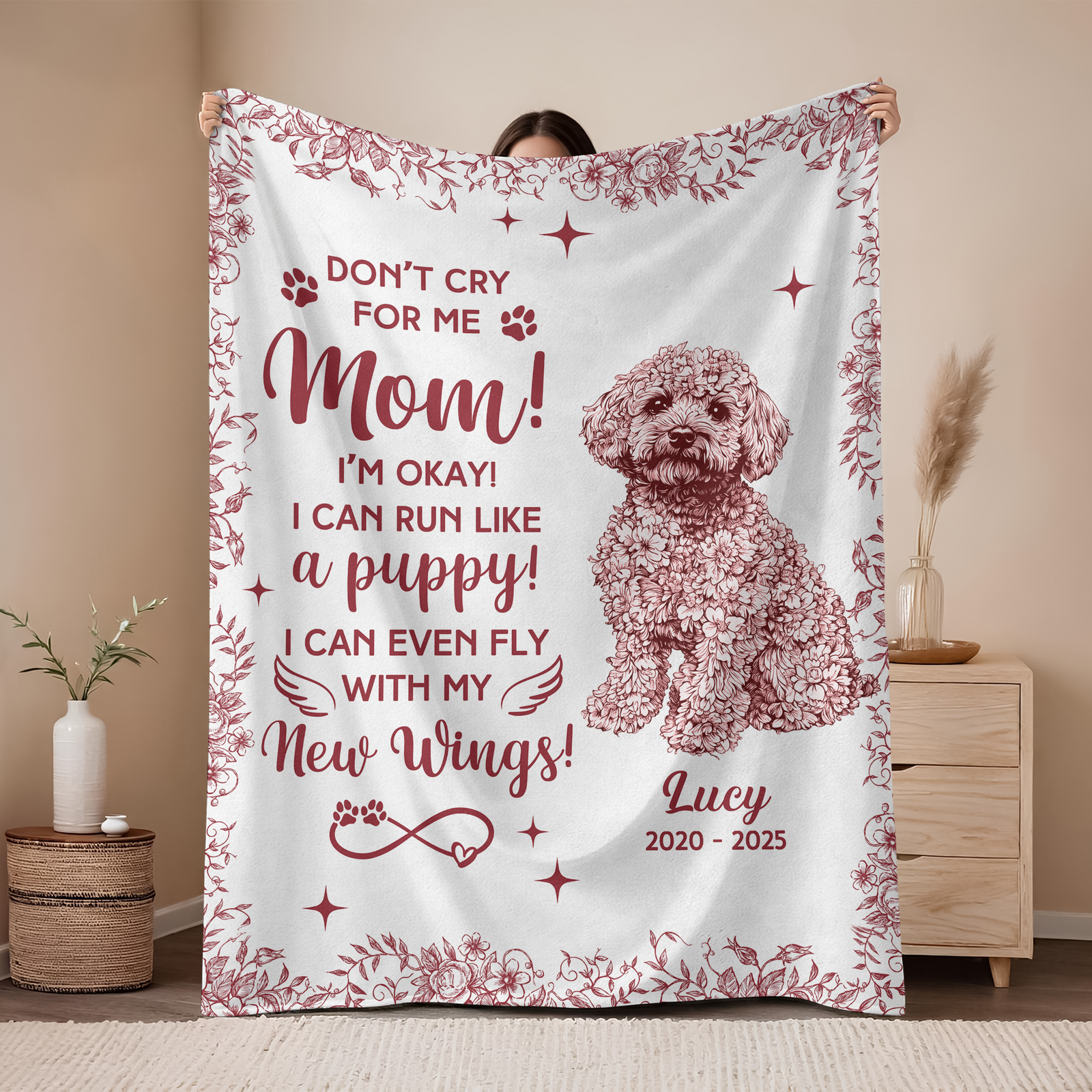 Dog Toile De Jouy Don't Cry For Me Mom - Personalized Blanket CH07 896086