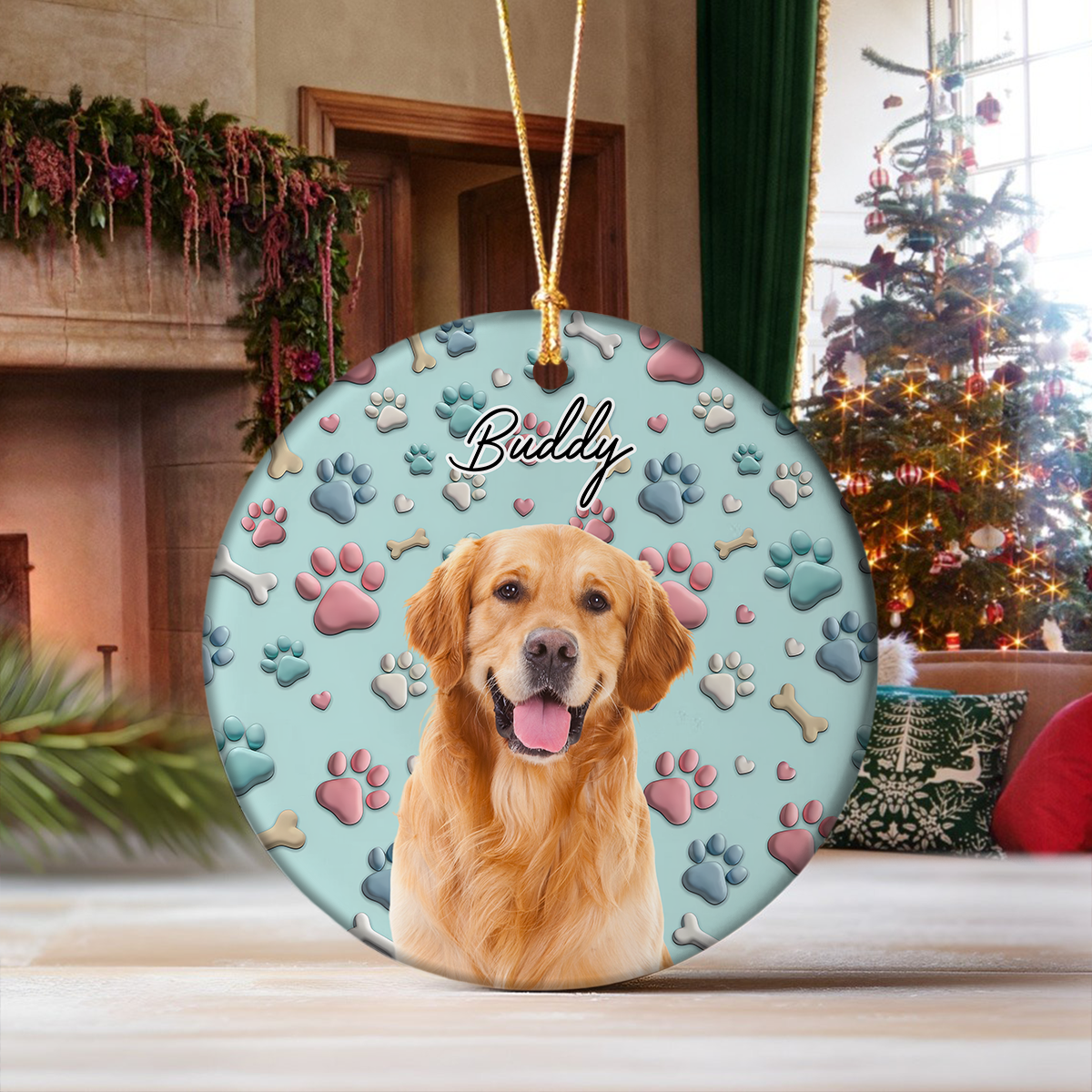 Custom Photo Lovely Dog Cat 3D Effect Ceramic Ornament Christmas Gift HA75 897088
