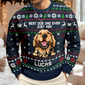 Custom Photo Best Dog Dad, Dog Mom Ever Just Ask Christmas Ugly Sweater TH10 896077