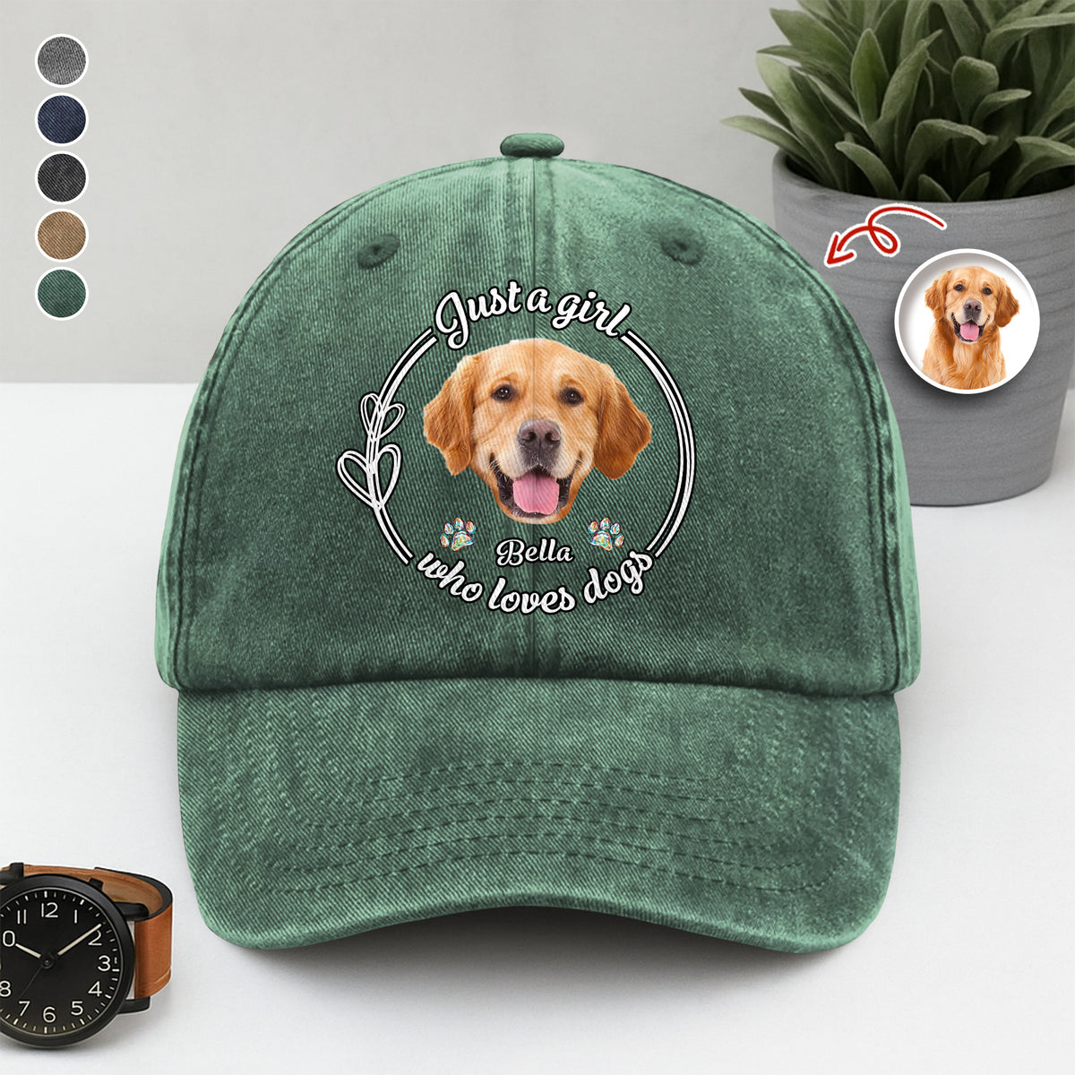 Custom Photo Just A Girl Who Loves Dogs Washed Denim Baseball Cap HA75 897836