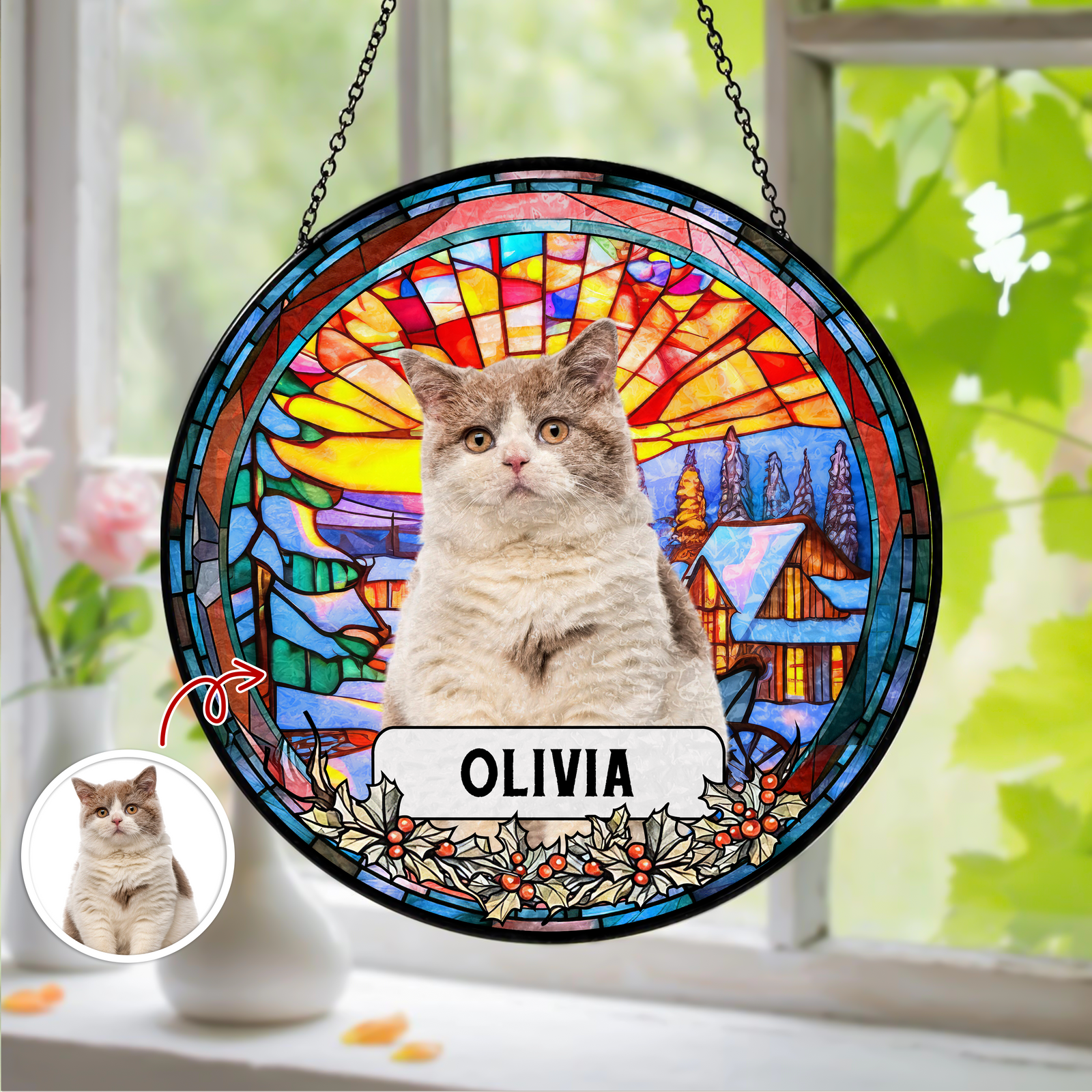 Custom Photo and Name Dog Cat Memorial Stained Glass Suncatcher Pet Loss Gift HA75 897054
