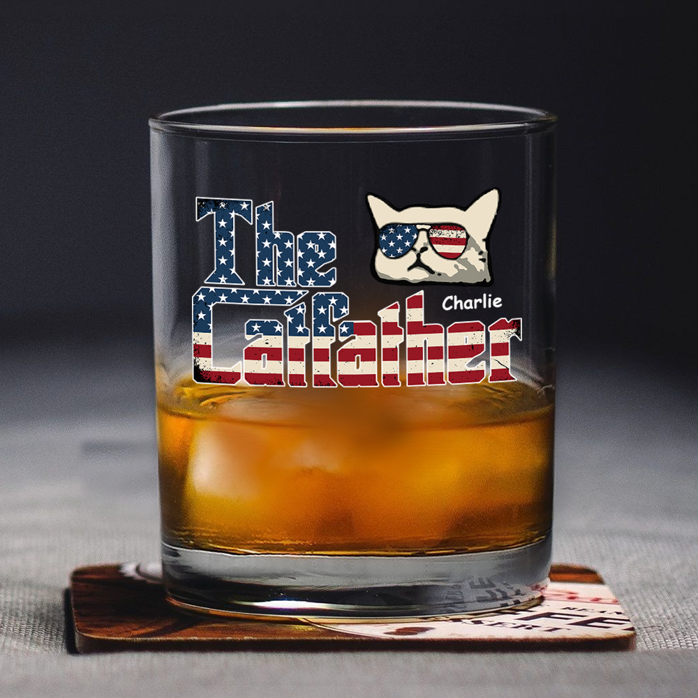The Catfather US Flag Cat Personalized Whiskey Glass HA75 892412