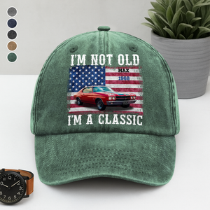 Custom Car Photo I'm Not Old Classic Car American Flag Washed Denim Baseball Cap CH07 896428