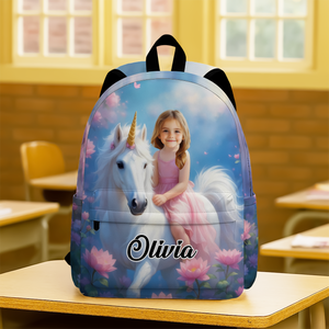 Custom Photo Boy Riding Dinosaur Backpack Back To School Gift For Son Daughter CH07 896466