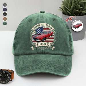 This Is How I Roll - Custom Car Photo Route 66 Vintage Washed Denim Baseball Cap CH07 896426
