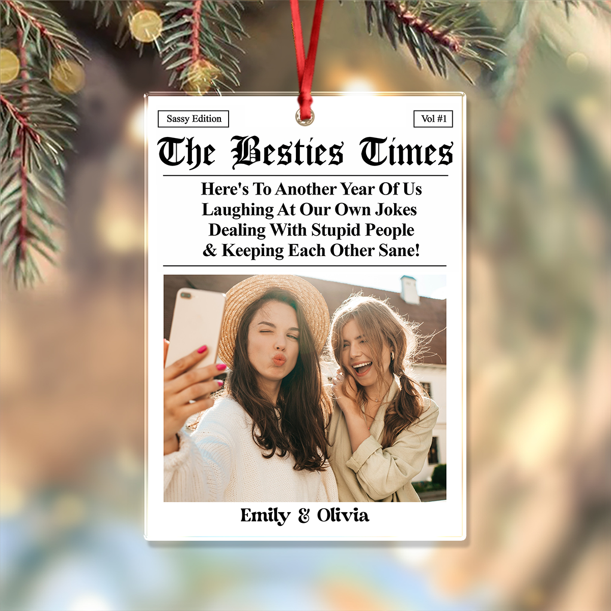 Custom Photo Bestie Time Here's To Another Year Of Us Newspaper Acrylic Ornament LM32 895435
