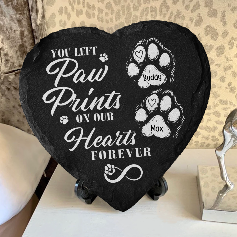 You Left Paw Prints On Our Hearts Forever Personalized Dog Memorial Heart Shaped Stone CH07 896522