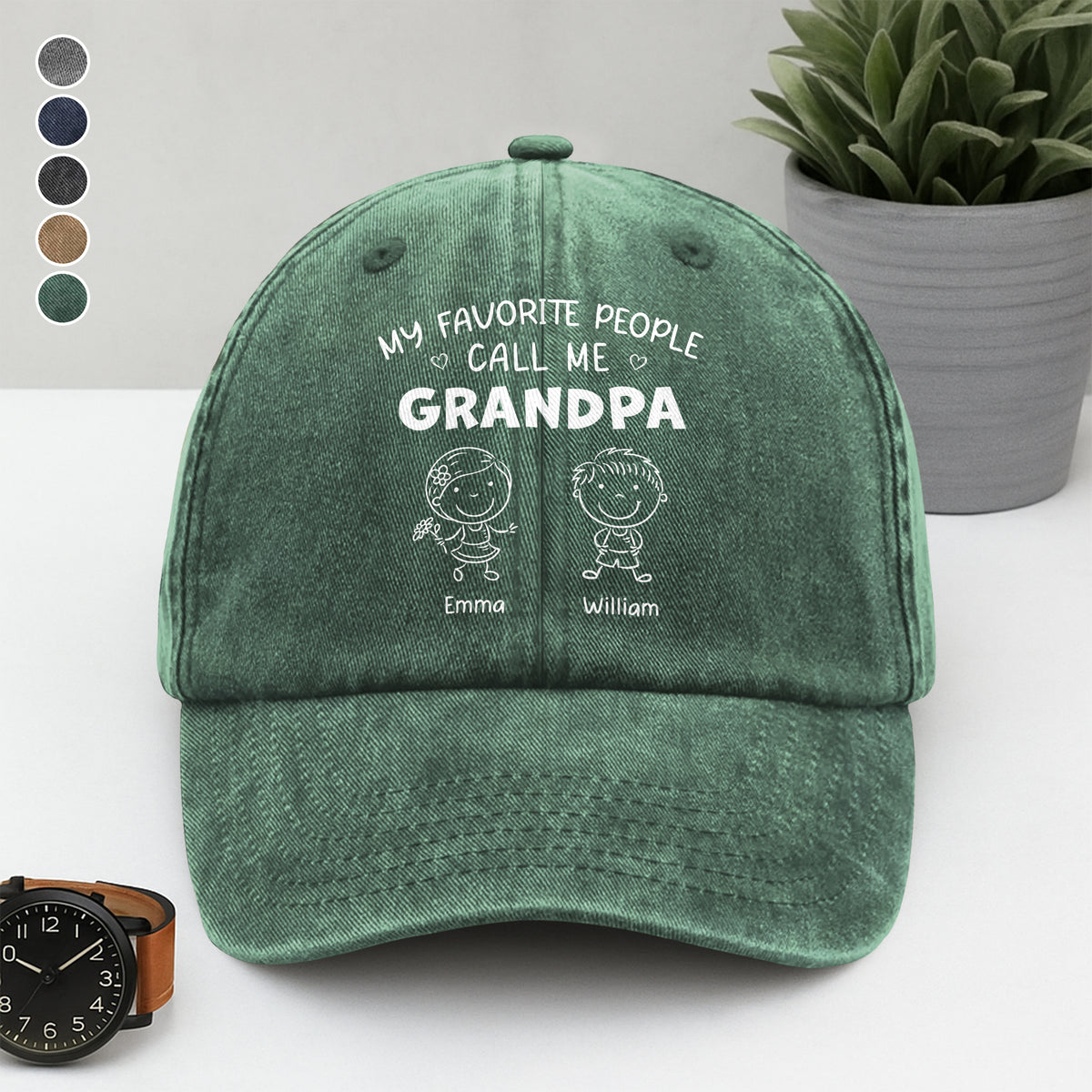 My Favorite People Call Me Daddy Vintage Washed Denim Baseball Cap Personalized Gift For Dad, Grandpa HO82 894456