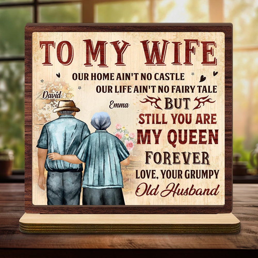 To My Queen 2-Layer Standing Wooden Plaque Personalized Gift For Couple, Wife HO82 894498
