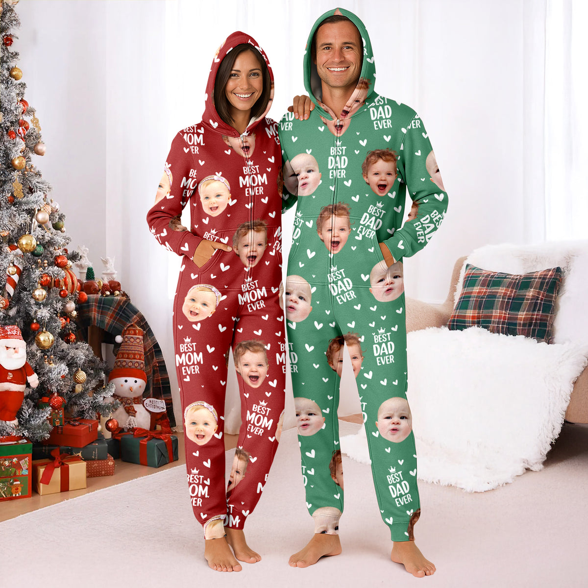 Custom Face Best Dad, Mom Ever Onesie Pajamas, Personalized Gift For Family LM32 669733