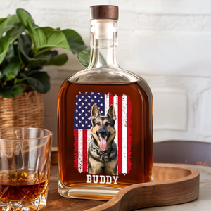 Custom Photo Dog With America Flag Whiskey Bottle HA75 892736