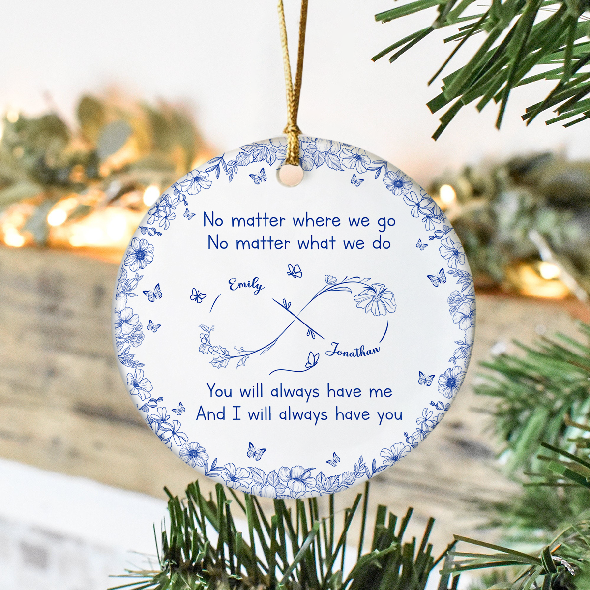 No Matter Where We Go Toile De Jouy Style Personalized Ceramic Ornament HA75 898116