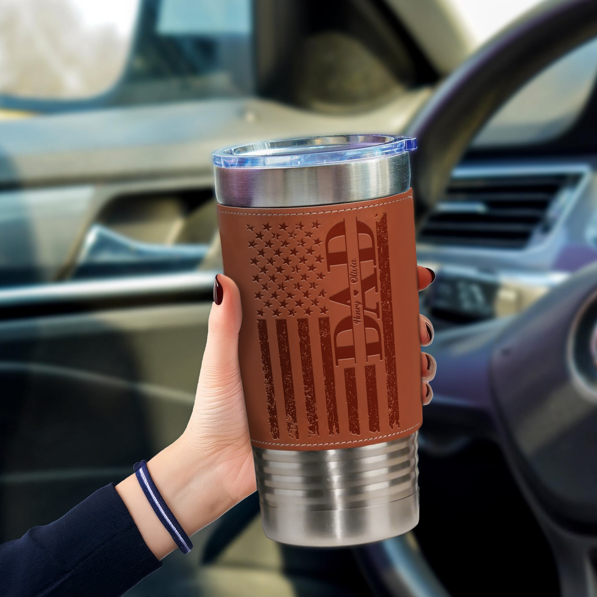 Custom Name Dad We Love You US Flag Leather Tumbler HA75 892560