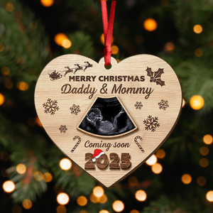 Custom Ultrasound Photo Baby Reveal Personalized Pregnancy Announcement Christmas 2 Layered Wood Ornament CH07 899272