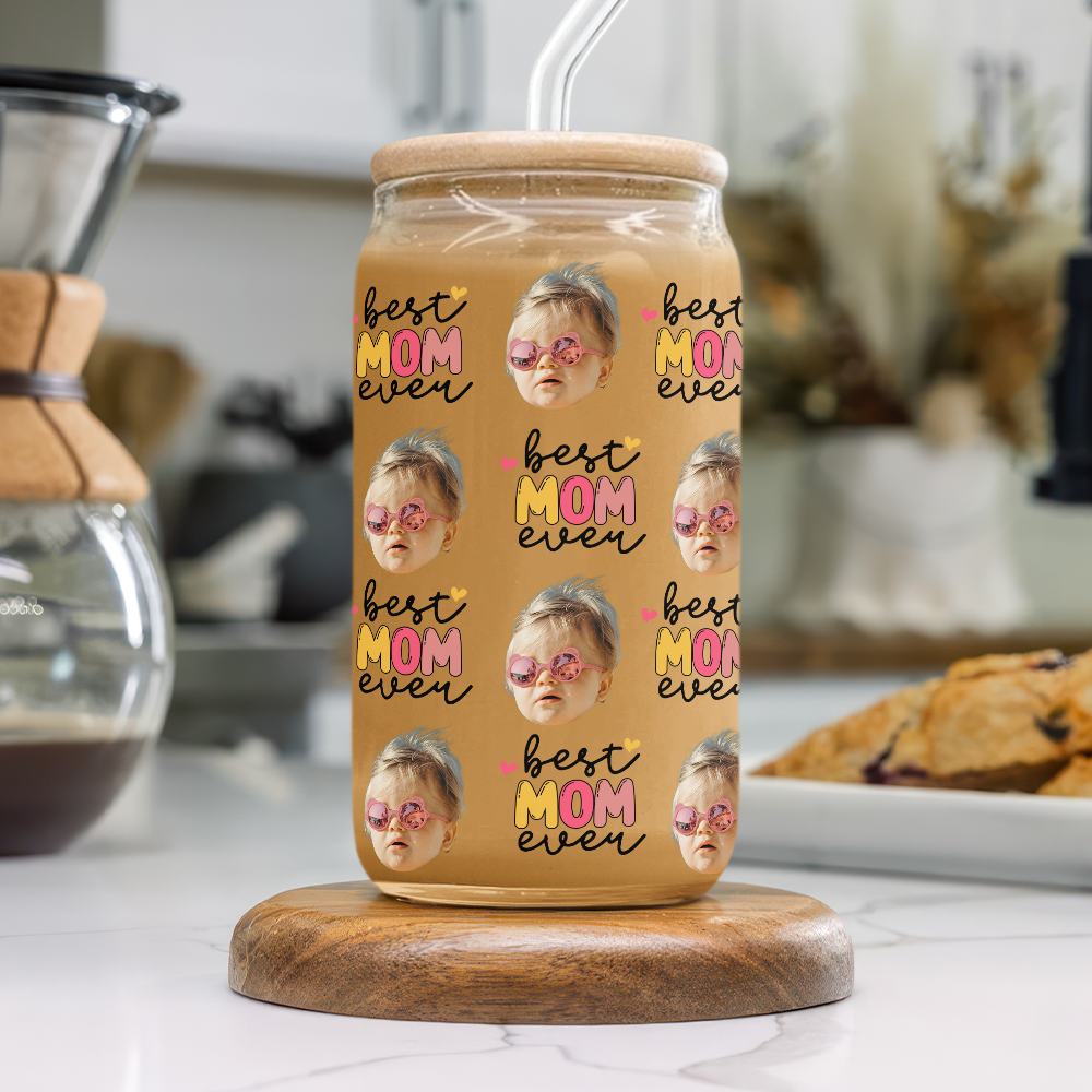 Custom Photo Best Mom Ever Glass Can With Lid Gift For Mom TH10 898789