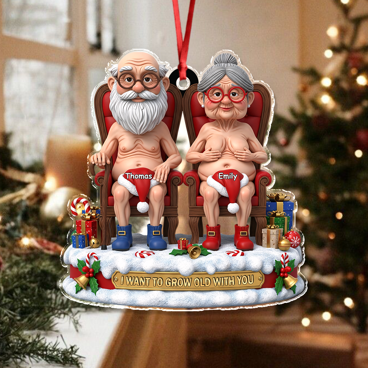 I Want To Grow Old With You Acrylic Ornament Christmas Gift For Couples HO82 900218