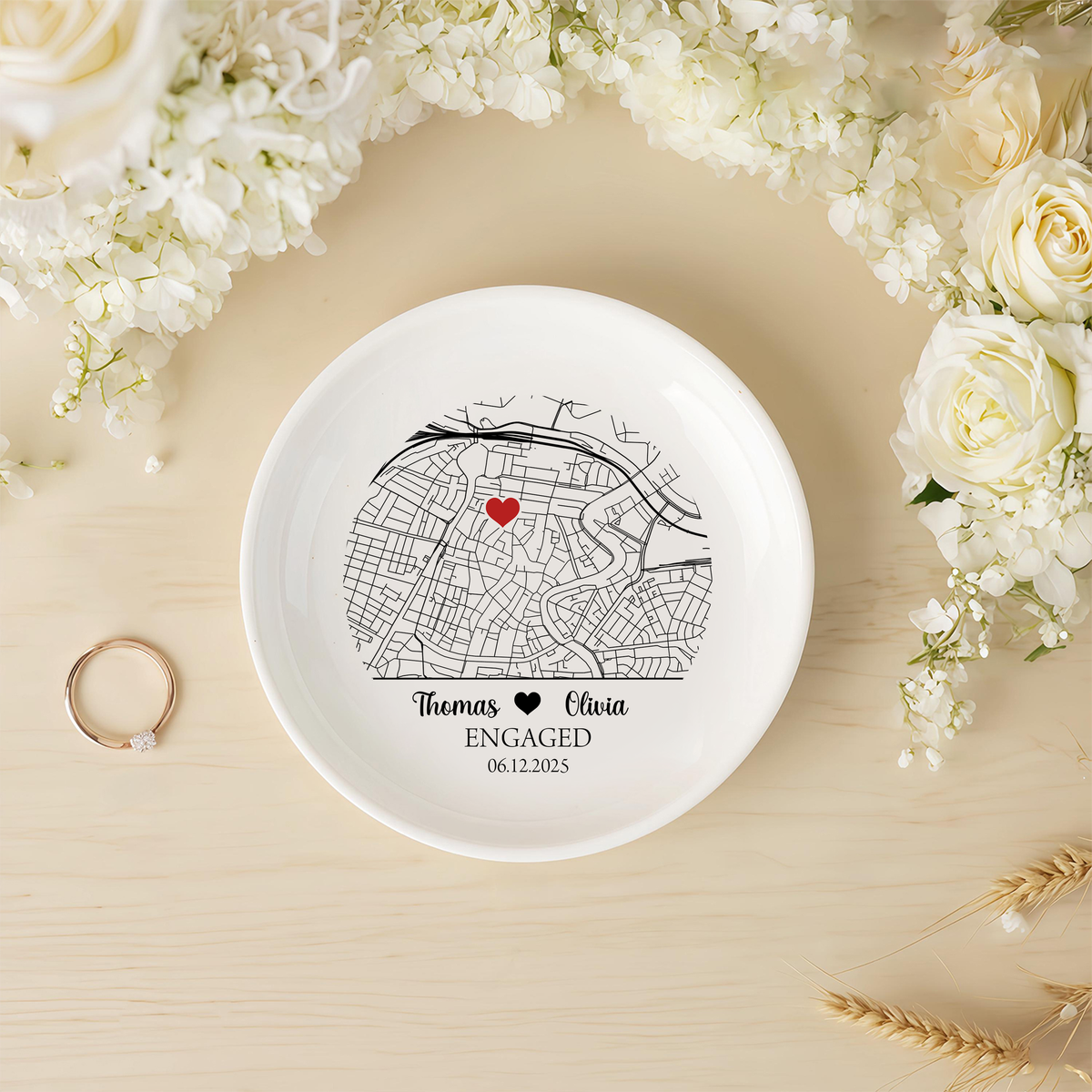 Custom Map Engaged Ring Dish Gifts For Couple HO82 901114