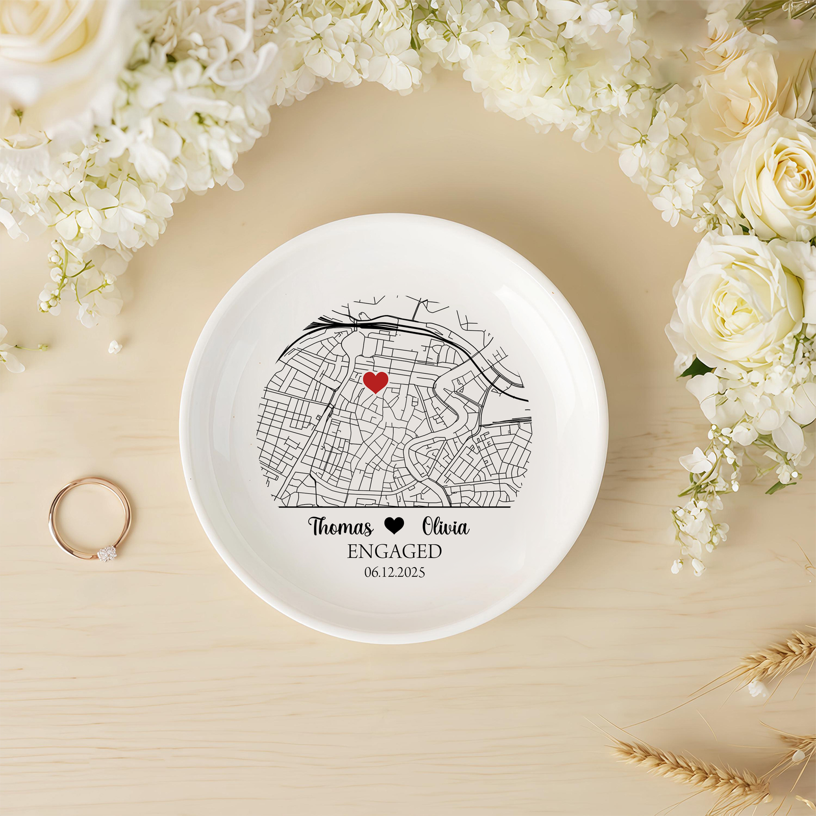 Custom Map Engaged Ring Dish Gifts For Couple HO82 901114