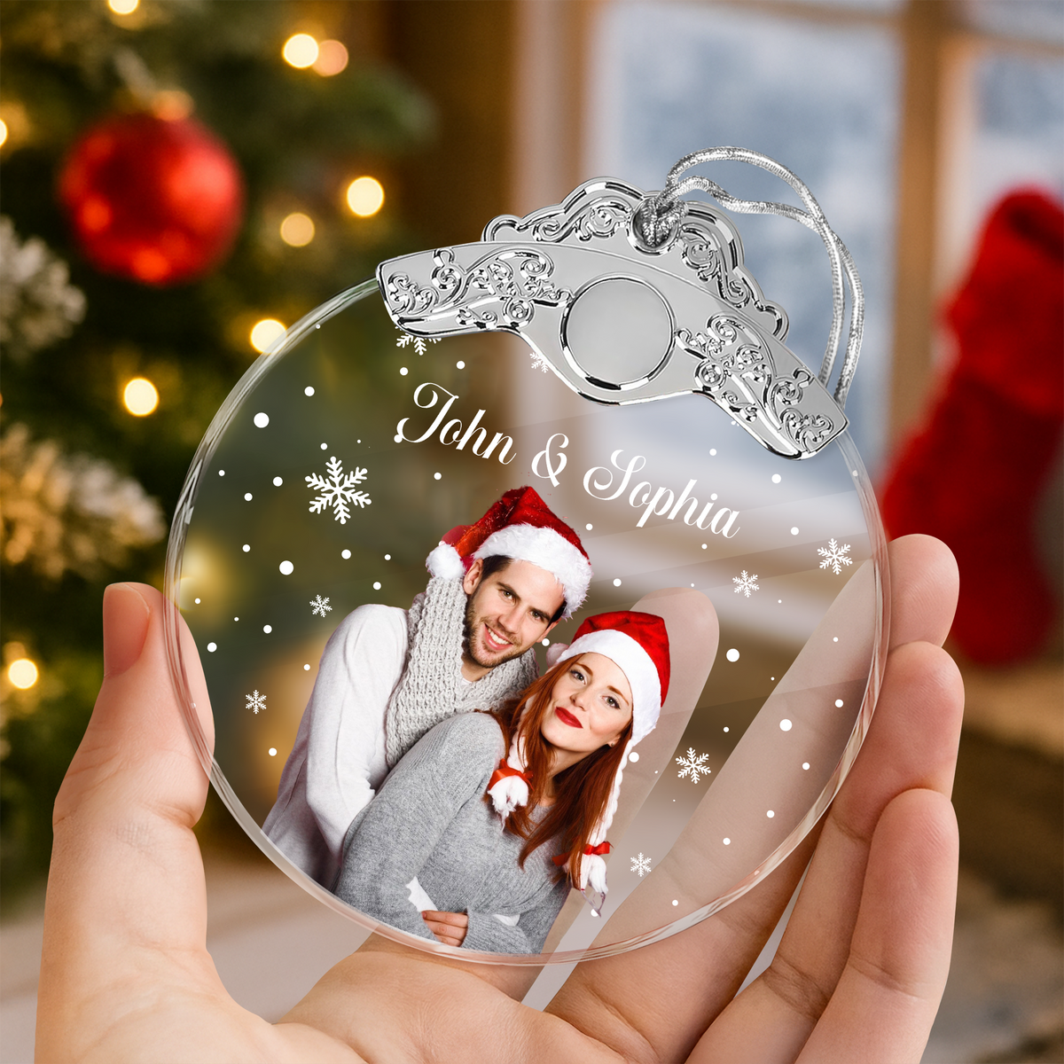 Custom Photo Couple Metal Glass Ornament For Christmas HA75 897178