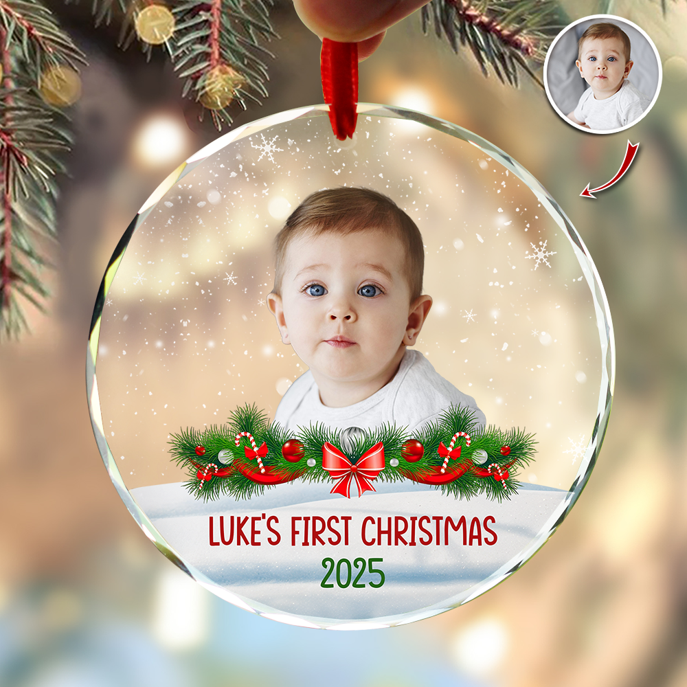Custom Photo Kid's First Christmas Glass Ornament Family Gift HA75 897934