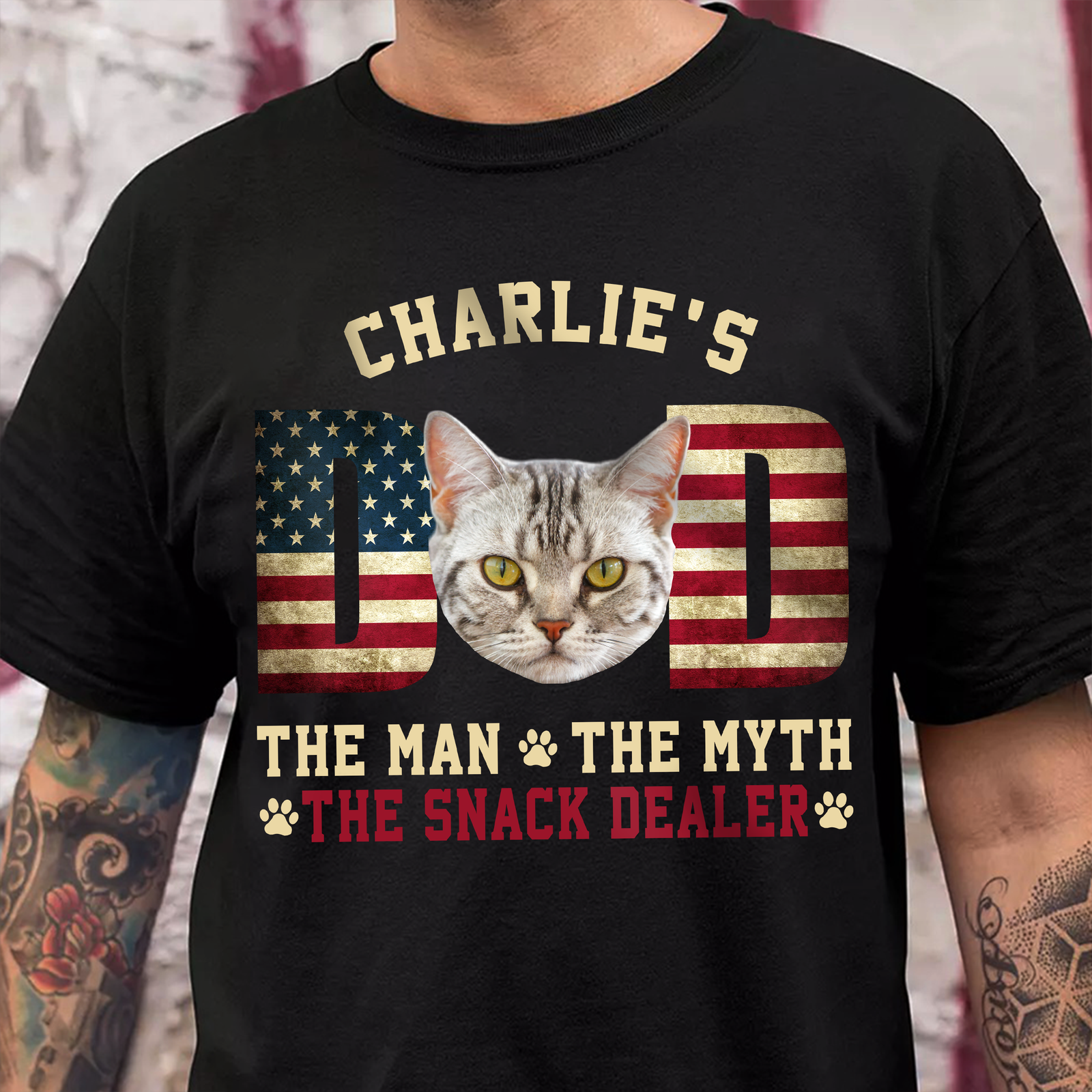 Custom Photo Cat - Cat's Dad The Man The Myth The Dealer American Flag Dad Shirt HA75 892442