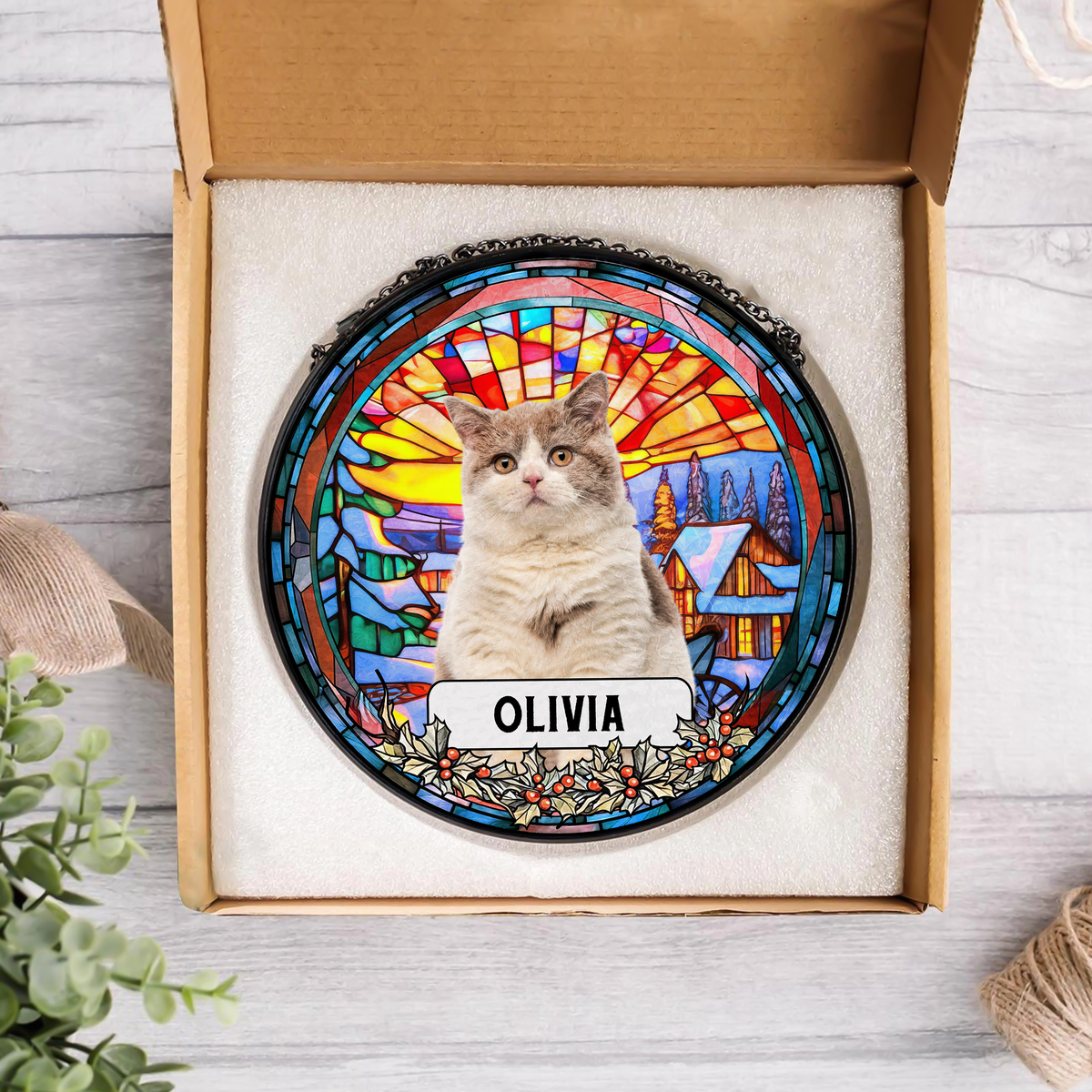 Custom Photo and Name Dog Cat Memorial Stained Glass Suncatcher Pet Loss Gift HA75 897054