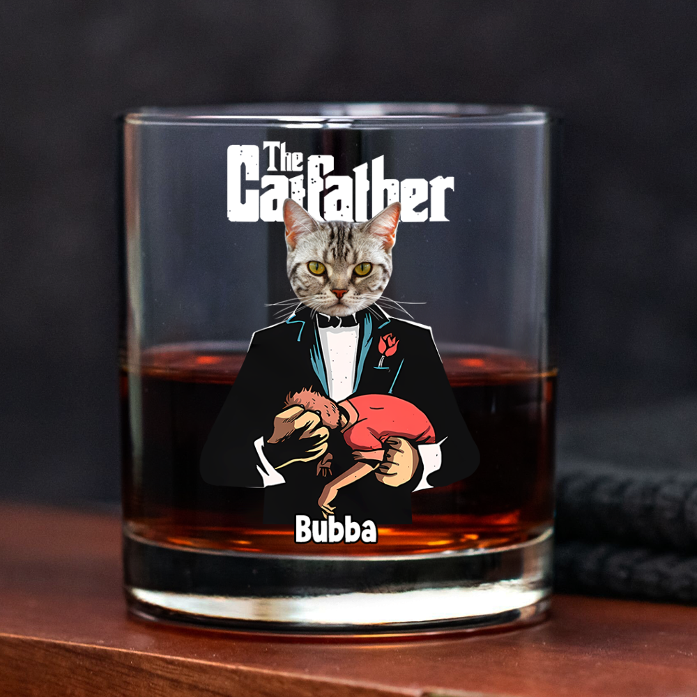Custom Cat Face Photo The Catfather Whiskey Glass Personalized Gift For Dad HO82 893860