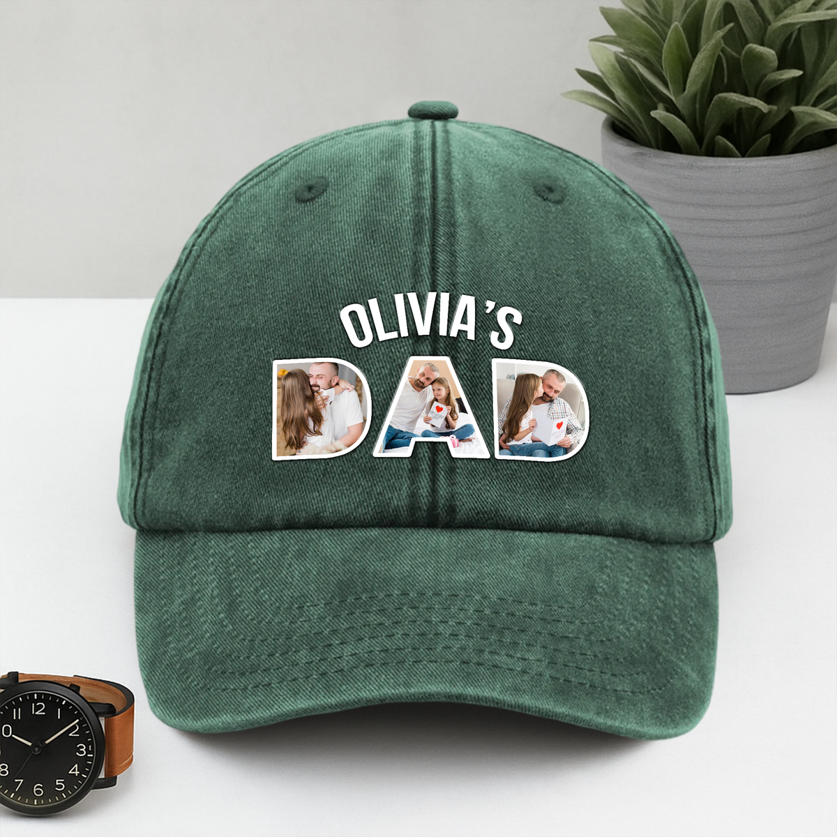 Upload Photo Kid Dad Washed Denim Baseball Cap HA75 892506