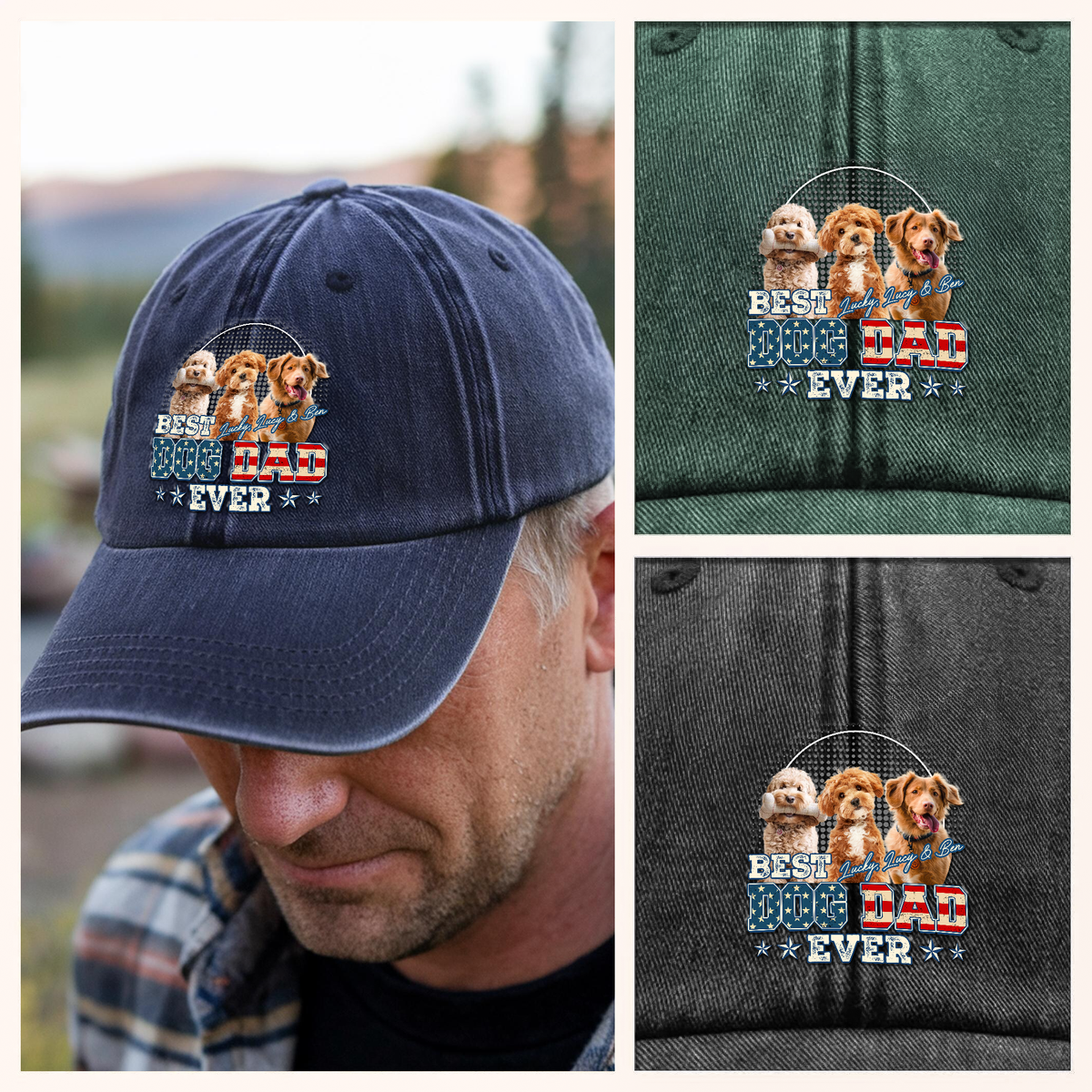 Custom Photo Best Dog Dad Ever Washed Denim Baseball Cap Gift For Dad HO82 893926