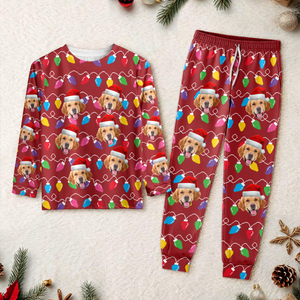 Custom Photo Dog With Colorful Christmas Lights Sleepwear HO82 900028