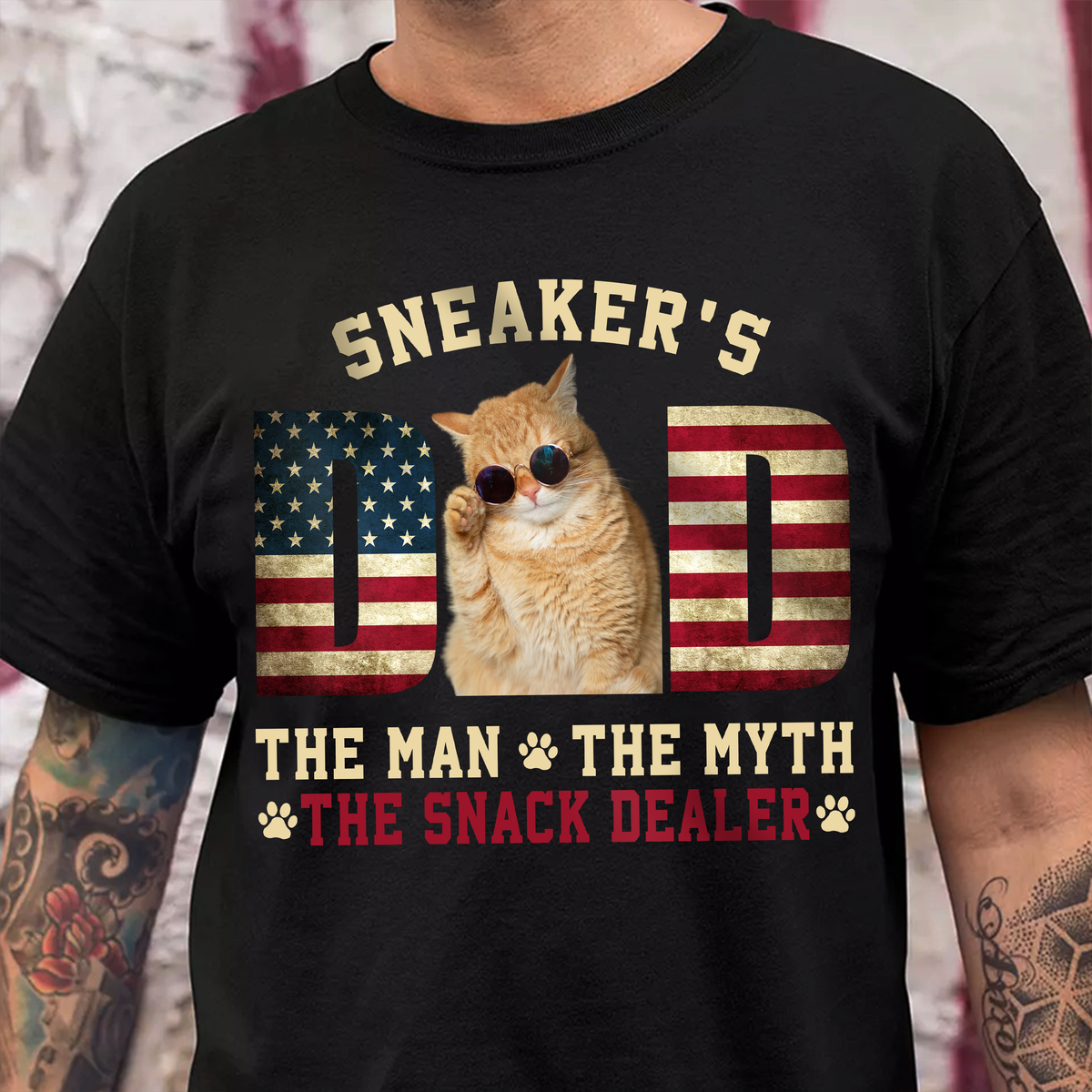 Custom Photo Cat - Cat's Dad The Man The Myth The Dealer American Flag Dad Shirt HA75 892442