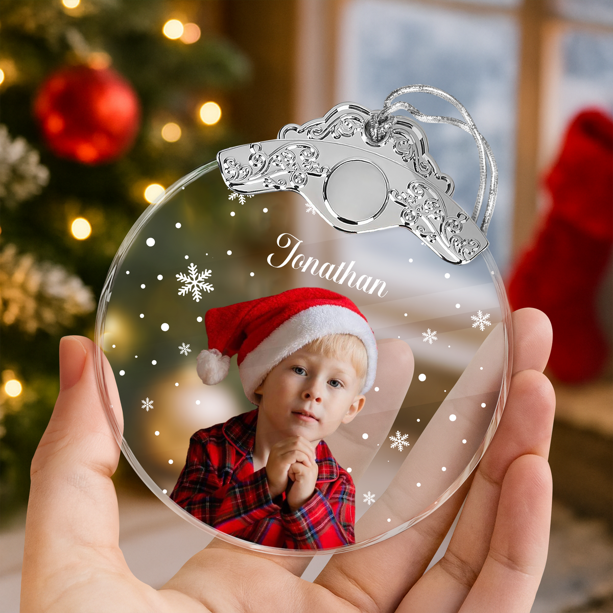 Custom Photo Kid Metal Glass Ornament For Christmas HA75 897166