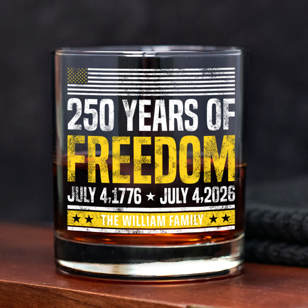 Custom Family Name 250 Years Of Freedom 1776-2026 Print Rock Glass LM32 895313