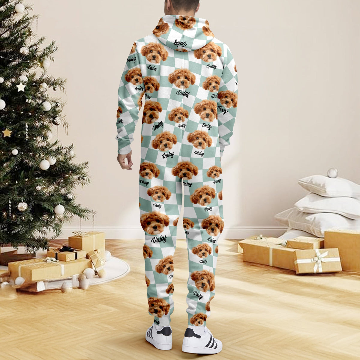 Custom Dog Cat Face Gingham Pattern Onesie Pajamas For Dog Cat Lovers LM32 669735