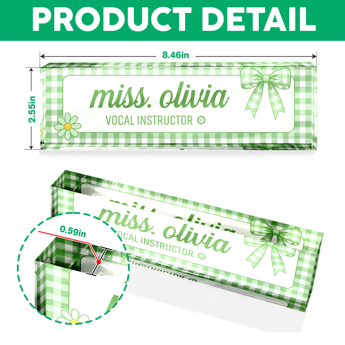 Personalized Preppy Bow Acrylic Desk Name Plate Back to School Teacher Gift CH07 180048