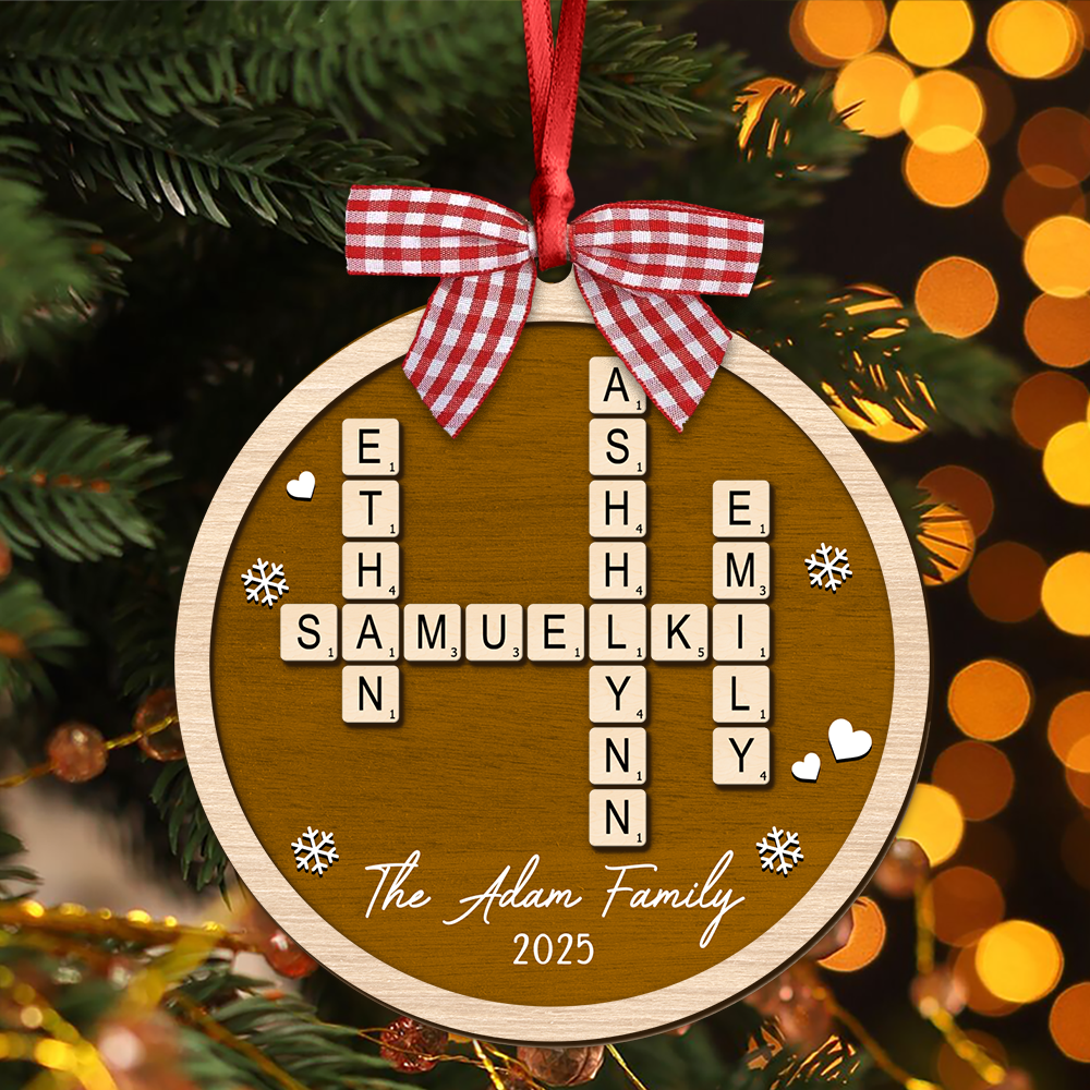 Personalized Family Crossword Puzzle Name Christmas 2 Layer Wood Ornament HA75 897546