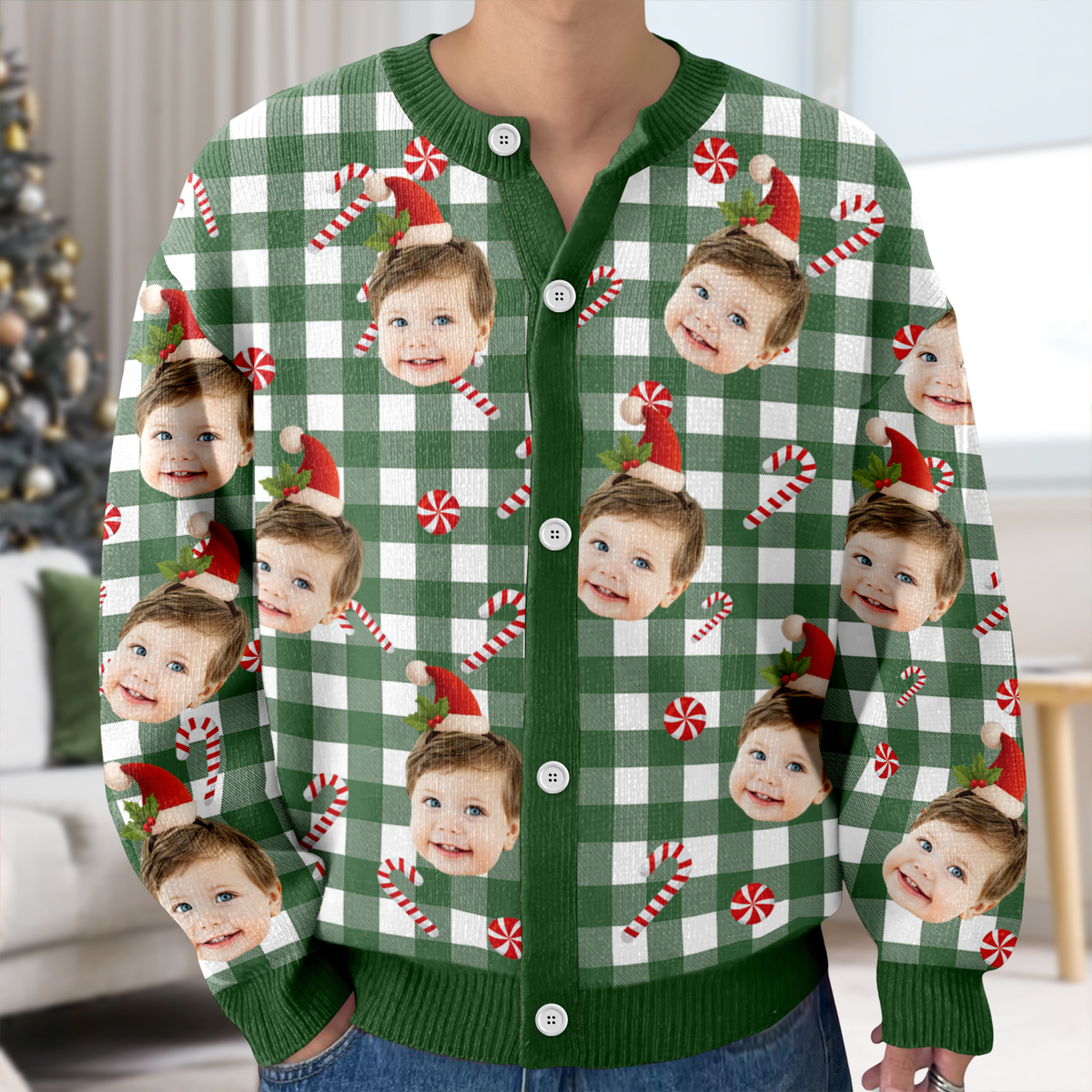 Custom Face Photo Christmas Pattern Cardigan Christmas Gift HO82 900398