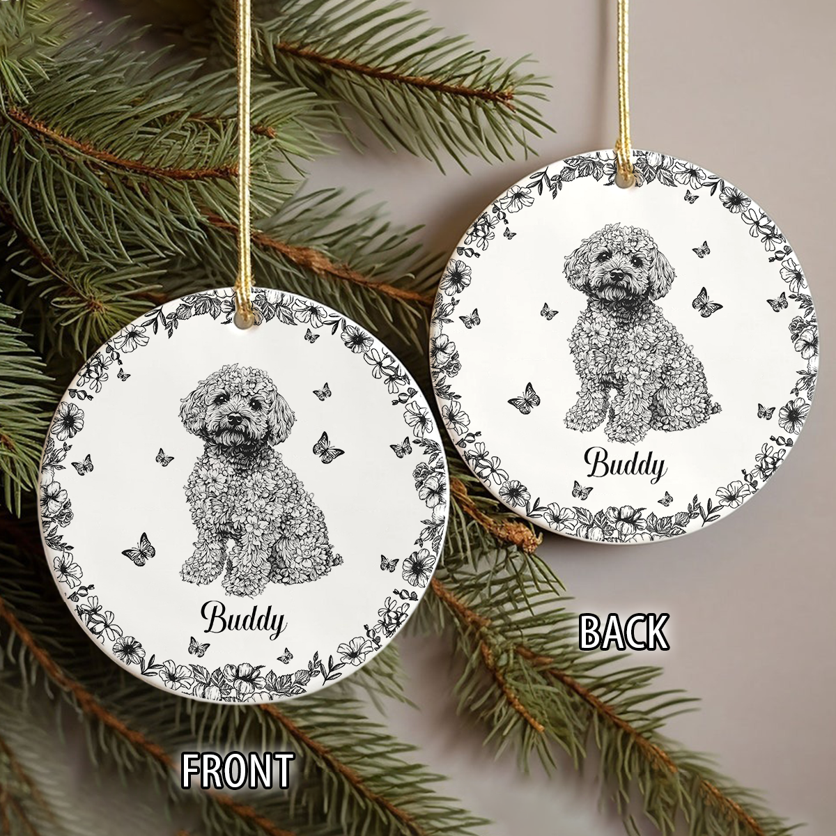 Personalized Dog Lover Toile De Jouy Vintage French Style Ceramic Ornament HA75 897090