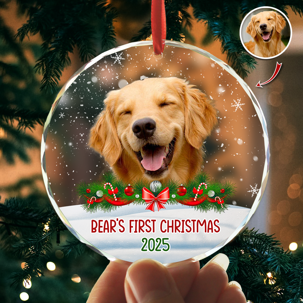 Custom Photo Dog First Christmas Glass Ornament HA75 897258