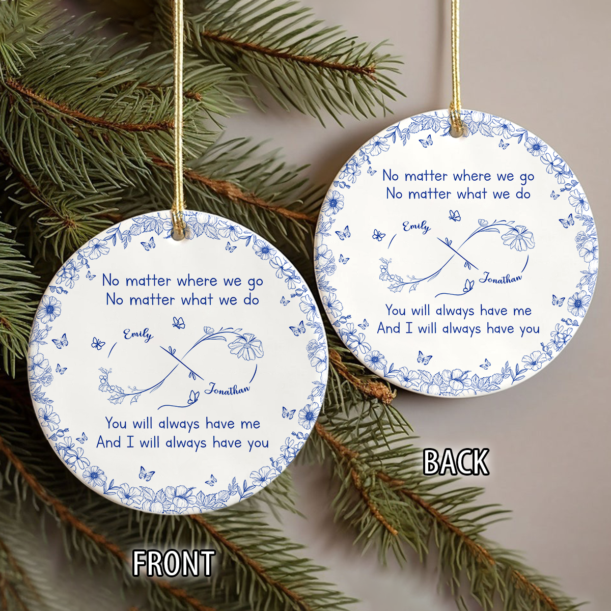 No Matter Where We Go Toile De Jouy Style Personalized Ceramic Ornament HA75 898116